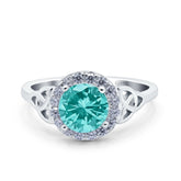 Celtic Trinity Knot Halo Ring with Paraiba Tourmaline CZ